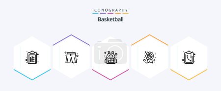 Illustration for Basketball 25 Line icon pack including . strategy. bag. path. badge - Royalty Free Image