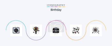 Téléchargez les illustrations : Birthday Line Filled Flat 5 Icon Pack Including . bengal fire. camera. bengal. decoration - en licence libre de droit