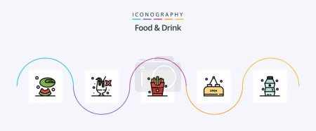 Téléchargez les illustrations : Food And Drink Line Filled Flat 5 Icon Pack Including . meal. drink. food. - en licence libre de droit