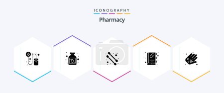 Téléchargez les illustrations : Pharmacy 25 Glyph icon pack including . pharmacy. cotton swab. medicine. medical book - en licence libre de droit