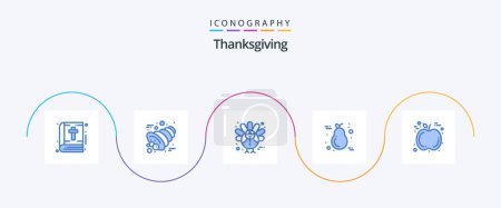Téléchargez les illustrations : Thanksgiving Blue 5 Icon Pack Including apple. candle. corn. thanksgiving. fruit - en licence libre de droit