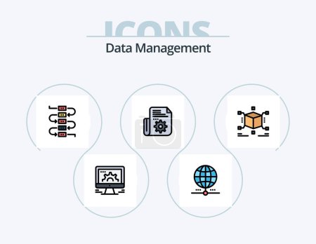 Téléchargez les illustrations : Data Management Line Filled Icon Pack 5 Icon Design. . data . profile . worldwide . earth - en licence libre de droit