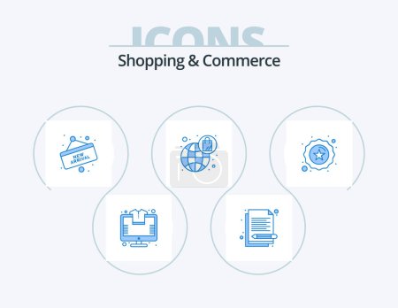 Illustration for Shopping And Commerce Blue Icon Pack 5 Icon Design. badge. shopping. track list. global. board - Royalty Free Image