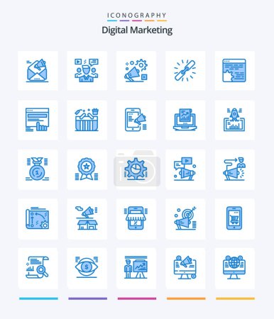 Illustration for Creative Digital Marketing 25 Blue icon pack  Such As chain. link. video. advertisment. announcement - Royalty Free Image