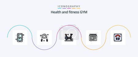 Téléchargez les illustrations : Gym Line Filled Flat 5 Icon Pack Including wellness. scale. exercise. healthcare. calender - en licence libre de droit