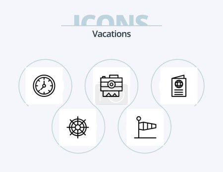 Illustration for Vacations Line Icon Pack 5 Icon Design. juice glass. fruit juice. tool. wind. flag - Royalty Free Image