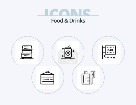 Téléchargez les illustrations : Food and Drinks Line Icon Pack 5 Icon Design. wine. food. gastronomy. drinks. meal - en licence libre de droit