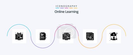 Illustration for Online Learning Glyph 5 Icon Pack Including education. e. file. website. learning - Royalty Free Image
