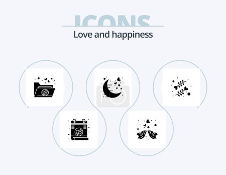 Téléchargez les illustrations : Love Glyph Icon Pack 5 Icon Design. heart. romantic. favorite. night. love - en licence libre de droit