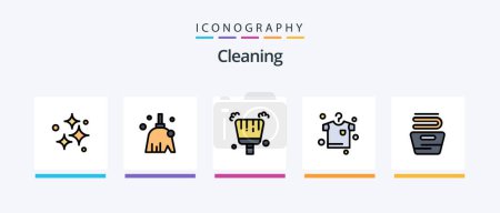 Téléchargez les illustrations : Cleaning Line Filled 5 Icon Pack Including clean. faucet. broom. cleaning. bath. Creative Icons Design - en licence libre de droit