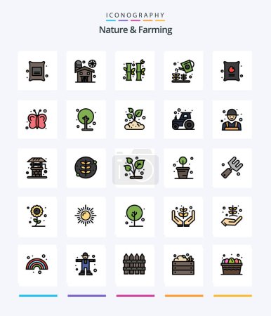 Téléchargez les illustrations : Creative Nature And Farming 25 Line FIlled icon pack  Such As food. sprinkier. bamboo. nature. farming - en licence libre de droit