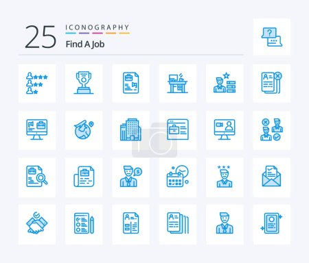 Ilustración de Find A Job 25 Blue Color icon pack including human resource. working. file. office. job - Imagen libre de derechos