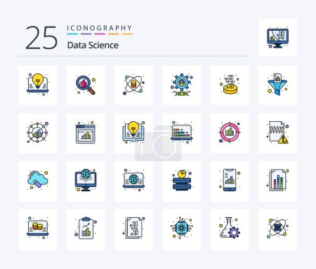 Téléchargez les illustrations : Data Science 25 Line Filled icon pack including conversion. user. chemistry. settings. gear - en licence libre de droit