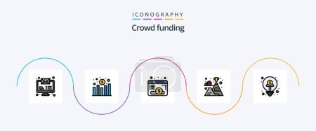 Illustration for Crowdfunding Line Filled Flat 5 Icon Pack Including finance. business. webpage. winner. mountain - Royalty Free Image