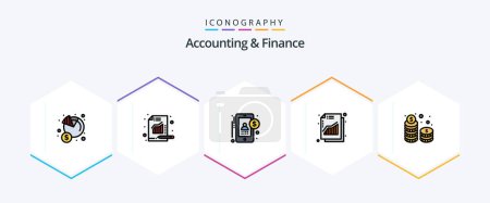 Téléchargez les illustrations : Accounting And Finance 25 FilledLine icon pack including coins. revenue. chart. profit. user - en licence libre de droit