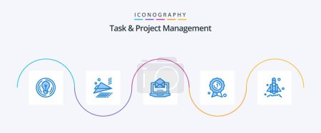 Téléchargez les illustrations : Task And Project Management Blue 5 Icon Pack Including rocket. medal. server. badge. award - en licence libre de droit