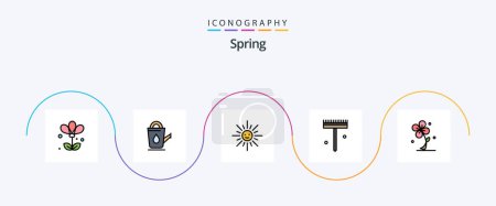 Ilustración de Spring Line Filled Flat 5 Icon Pack Including floral. shovel. brightness. rake. garden - Imagen libre de derechos