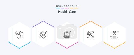 Illustration for Health Care 25 Line icon pack including records. check list. virus. bacteria - Royalty Free Image