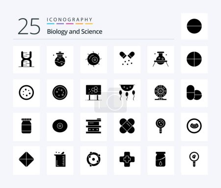 Ilustración de Biology 25 Solid Glyph icon pack including chemistry. biochemistry. cell. pills. medication - Imagen libre de derechos