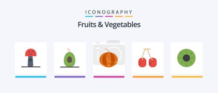 Téléchargez les illustrations : Fruits and Vegetables Flat 5 Icon Pack Including . tropical. cherry. kiwi. fruits. Creative Icons Design - en licence libre de droit