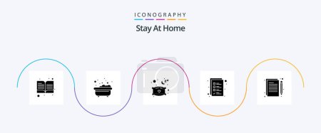 Téléchargez les illustrations : Stay At Home Glyph 5 Icon Pack Including writing. content. pillow. work list. check list - en licence libre de droit
