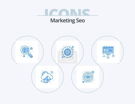 Illustration for Marketing Seo Blue Icon Pack 5 Icon Design. ad. settings. faq. options. support - Royalty Free Image