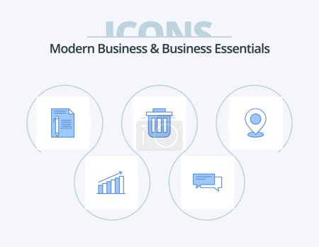 Illustration for Modern Business And Business Essentials Blue Icon Pack 5 Icon Design. paper. edit. bubble. document. social - Royalty Free Image