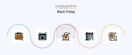 Téléchargez les illustrations : Black Friday Line Filled Flat 5 Icon Pack Including sale. board. day. shopping. season - en licence libre de droit