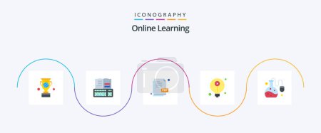 Téléchargez les illustrations : Online Learning Flat 5 Icon Pack Including online lab. knowledge. keyboard. idea. education - en licence libre de droit