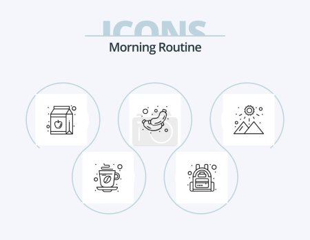 Illustration for Morning Routine Line Icon Pack 5 Icon Design. interior. bed. bathroom. teeth. brush - Royalty Free Image