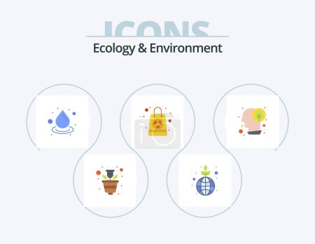 Illustration for Ecology And Environment Flat Icon Pack 5 Icon Design. mind. bag. drop. radioactive. nuclear - Royalty Free Image