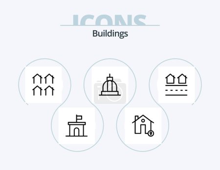 Ilustración de Buildings Line Icon Pack 5 Icon Design. buildings. architecture. electricity. residence. house - Imagen libre de derechos