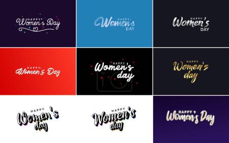 Illustration for Set of Happy Woman's Day handwritten lettering modern calligraphy collection suitable for greeting or invitation cards. festive tags. and posters - Royalty Free Image