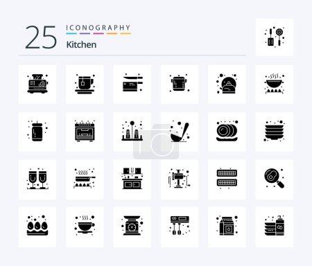 Illustration for Kitchen 25 Solid Glyph icon pack including cup. pot. kitchen. breakfast. kitchen - Royalty Free Image