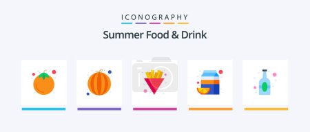 Illustration for Summer Food and Drink Flat 5 Icon Pack Including beverage. pack. chips. orange. fruit. Creative Icons Design - Royalty Free Image