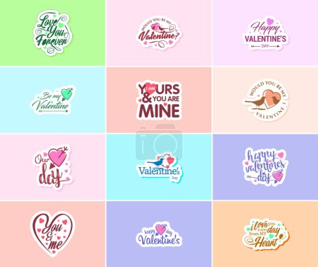 Téléchargez les illustrations : Celebrating Love on Valentine's Day with Beautiful Typography and Graphics Stickers - en licence libre de droit