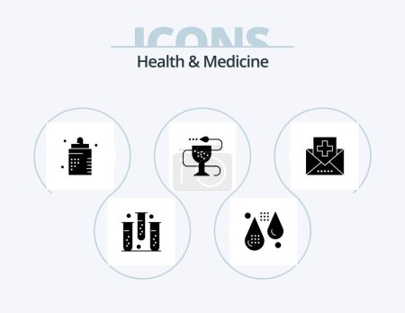Téléchargez les illustrations : Health and Medicine Glyph Icon Pack 5 Icon Design. health. disease. fitness. form. disease - en licence libre de droit