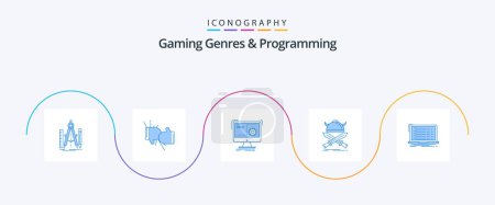 Ilustración de Gaming Genres And Programming Blue 5 Icon Pack Including viking. battle. fight. progress. function - Imagen libre de derechos