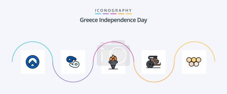 Illustration for Greece Independence Day Line Filled Flat 5 Icon Pack Including ancient. prince. games. old. chariot - Royalty Free Image