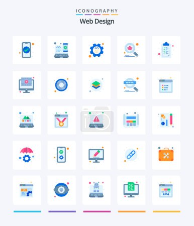 Téléchargez les illustrations : Creative Web Design 25 Flat icon pack  Such As checkmark. search. web design. scan. programming - en licence libre de droit