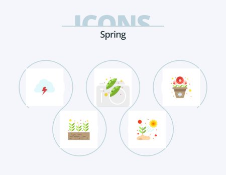 Téléchargez les illustrations : Spring Flat Icon Pack 5 Icon Design. food. peas. growing. beans. spring - en licence libre de droit