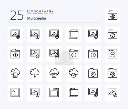 Ilustración de Multimedia 25 Line icon pack including edit. folder. download. add. folder - Imagen libre de derechos