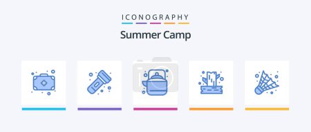 Ilustración de Summer Camp Blue 5 Icon Pack Including camping. wood. outdoor. tree. branch. Creative Icons Design - Imagen libre de derechos