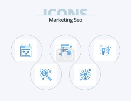 Ilustración de Marketing Seo Blue Icon Pack 5 Icon Design. content. list. ranking. checkout. website ranking - Imagen libre de derechos