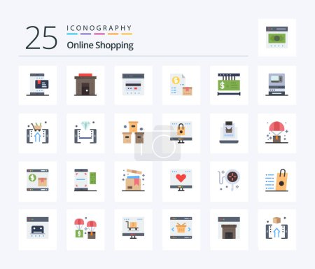 Illustration for Online Shopping 25 Flat Color icon pack including market. cash. online. online. credit - Royalty Free Image
