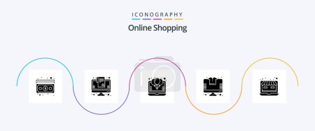 Téléchargez les illustrations : Online Shopping Glyph 5 Icon Pack Including store. online. party - en licence libre de droit