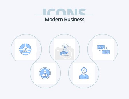 Ilustración de Modern Business Blue Icon Pack 5 Icon Design. business. analysis. business. chart. online consultant - Imagen libre de derechos