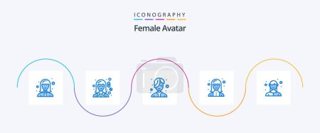 Téléchargez les illustrations : Female Avatar Blue 5 Icon Pack Including technician. expert. pharmacy. digital. hair - en licence libre de droit
