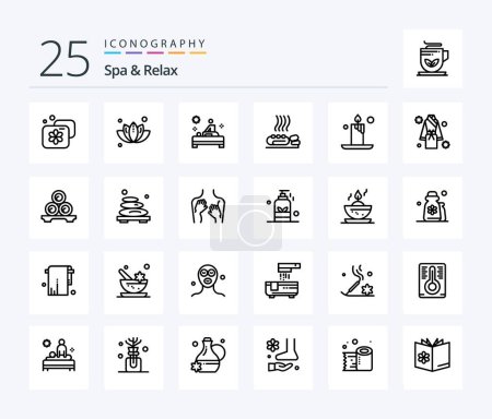 Téléchargez les illustrations : Spa And Relax 25 Line icon pack including health . plant . therapy. spa - en licence libre de droit
