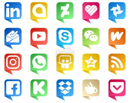 Illustration for 20 Chat bubble style Icons for Top Social Media Platforms such as instagram. video. literature and messenger icons. Fully customizable and professional - Royalty Free Image